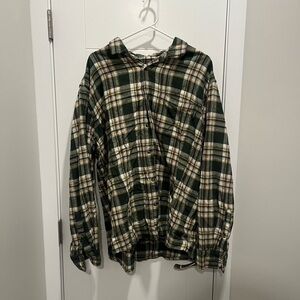 Eddie Bauer Green and Cream Plaid Button-Up Shirt